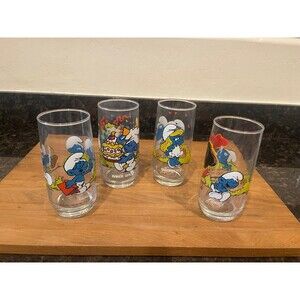 4 Vintage 1983 Smurf Drinking Glasses